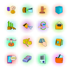 Bank icons set, pop-art style