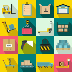 Warehouse logistic storage icons set