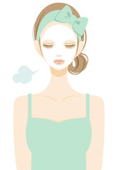 シートマスク　スキンケア中の女性　ため息