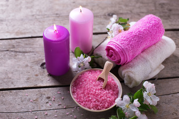 Spa or wellness setting in pink color.