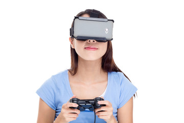 Woman play the game with vr device