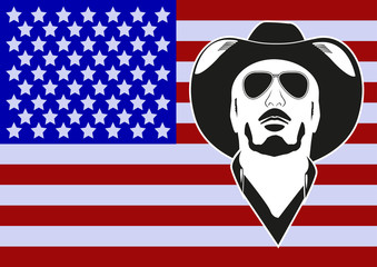 Ковбой на фоне флага США.