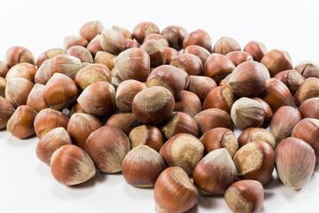 shelled nuts on white background