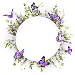 Bridal bouquet from white and pink flowers, butterfly