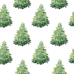 Watercolor christmas tree. Seamless pattern