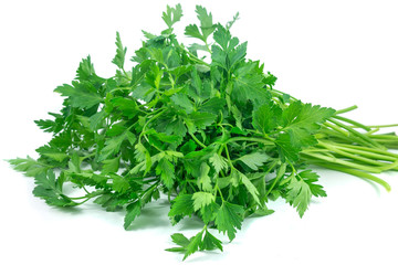 Fresh green parsley isolated on white background, food ingredien
