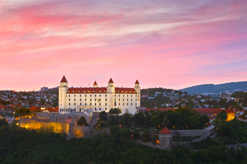 Fototapeta premium View of Bratislava castle at sunset, Slovakia