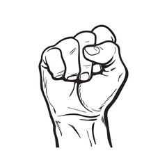 Clenched fist. Hand clenched fist. Hand showing a fist. hand. Hand drawn fist. Skertch fist. Hand shows the strength, power, victory. The symbol of strength, freedom, and rights.
