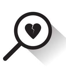 vector magnifying glass with broken heart icon