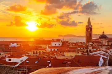 A sunset over Alghero city, Sardinia - obrazy, fototapety, plakaty