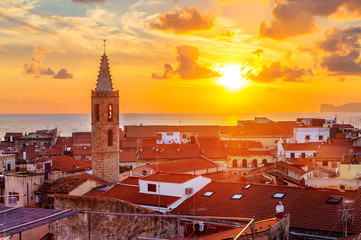 A sunset over Alghero city, Sardinia