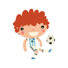 argentina football player boy. cute soccer character. asian style flat vector
