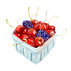 watercolor bowl with berries - 109990415