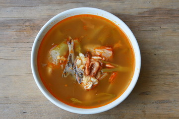 boiled fish and shrimp with mixed vegetable sour soup
