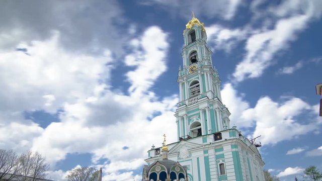 Clock on the tower timelapse hyperlapse in Sergiev Posad, Russia