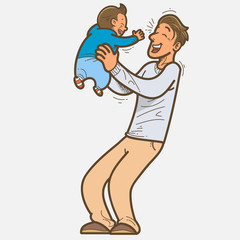 Father and son laughing