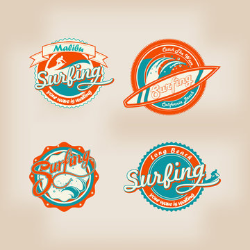 set of retro surfing logo  for t-shirt or poster design