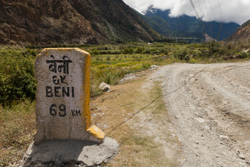 Milestone near the road in annapurna area, Nepal.