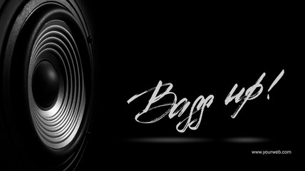 black and white image of a membrane sound speaker isolated on a black background with text