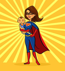 Super mom. Vector flat cartoon illustration