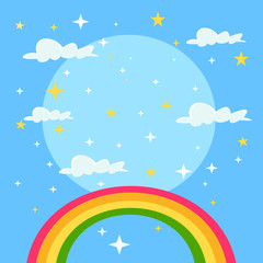 Fairy tale rainbow background. Vector flat cartoon illustration