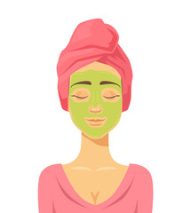 Woman doing cosmetic mask. Vector flat cartoon illustration