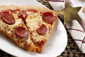 two slices of pepperoni pizza