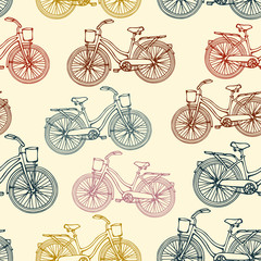 Seamless pattern with outline vintage bicycles