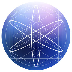 Sacred geometry symbol on colorful mesh background. Alchemy, religion, philosophy, astrology and spirituality themes. Matter, space and time. Science in Universe