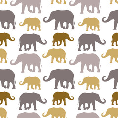 Seamless pattern with colorful silhouette elephants