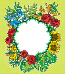 Vintage vector flower frame with text place
