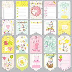 Obraz na płótnie Canvas Baby Unicorn Tags. Baby Banners. Scrapbook Labels. Cute Cards