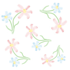 Fototapeta premium vector very bright watercolor floral pattern on white background - blue and pink flowers