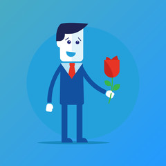 Manager or businessman with flowers. Happy birthday, Valentines Day