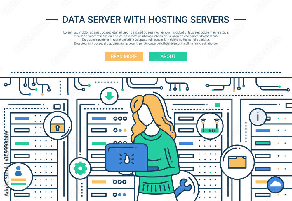Poster data server and hosting - line design website header