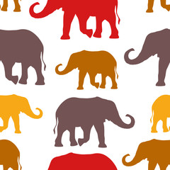 Seamless pattern with hand drawn silhouette elephants