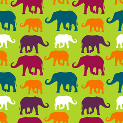 Seamless pattern with hand drawn silhouette elephants