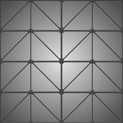 Metal construction lattice on grey background. Steel geometric background. Metal structure, mesh. Metal construction. Seamless pattern of metal rails. Vector metal background. Design template
