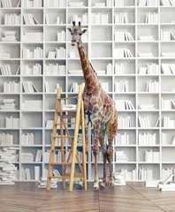 Deurstickers Giraf giraf in de bibliotheek