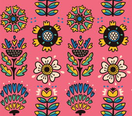 Folk art pattern with flowers