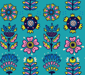 Folk art pattern with flowers
