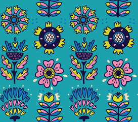 Fototapeta premium Folk art pattern with flowers