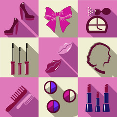 Beauty flat square icons with long shadows.