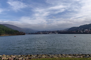 Look toward environment of picturesque  dam, gather water of Iskar river, Pancharevo, Bulgaria 