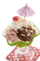 strawberry and chocolate ice cream with peanuts