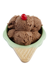 cone shape bowl with creamy chocolate ice cream