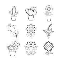Flower Icons for Pattern on White Background