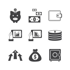 Black and White Business finance and money icon set illustration