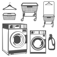 Set of laundry room,laundry,laundromat for emblems and design.
