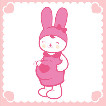 Cute pregnant bunny. Vector illustration